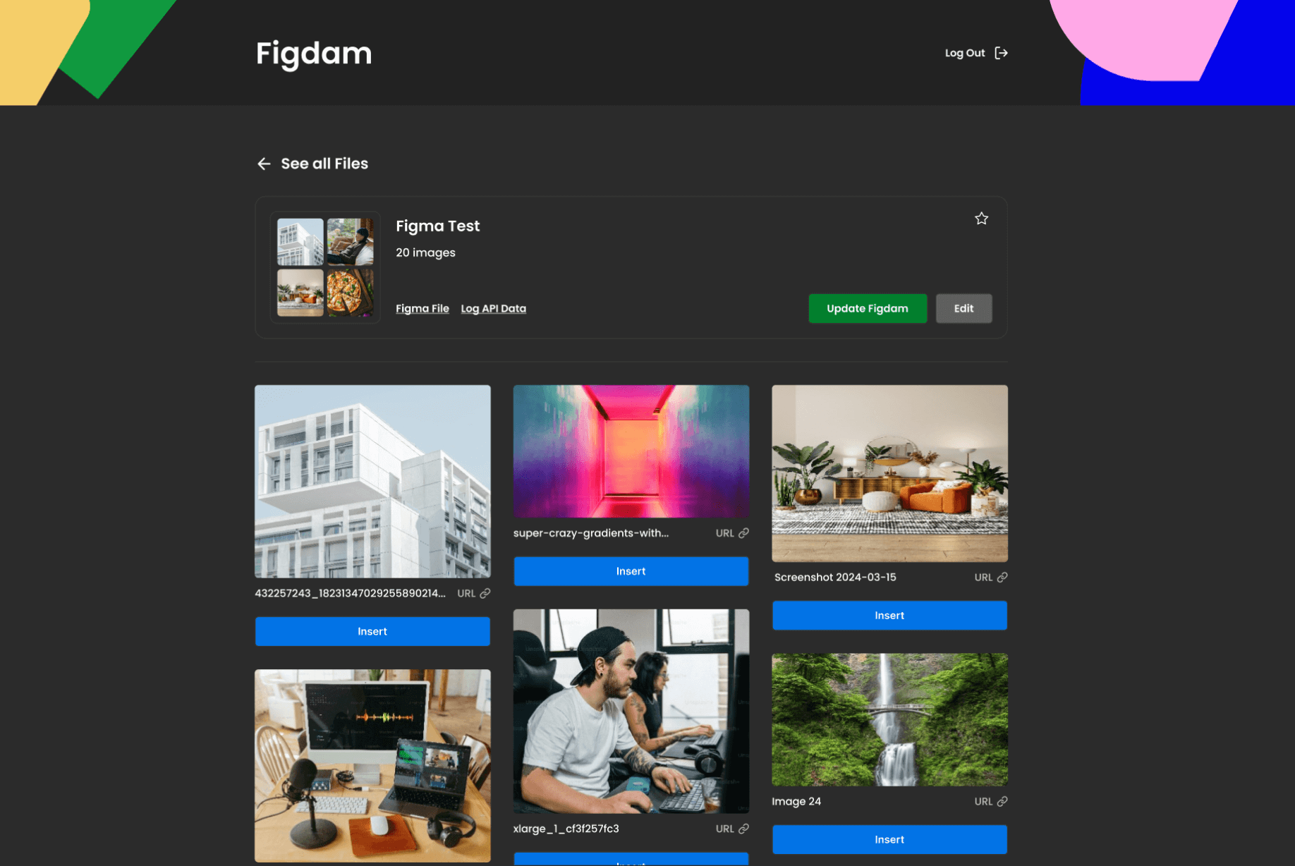 Screenshot of Figdam Dashboard UI
